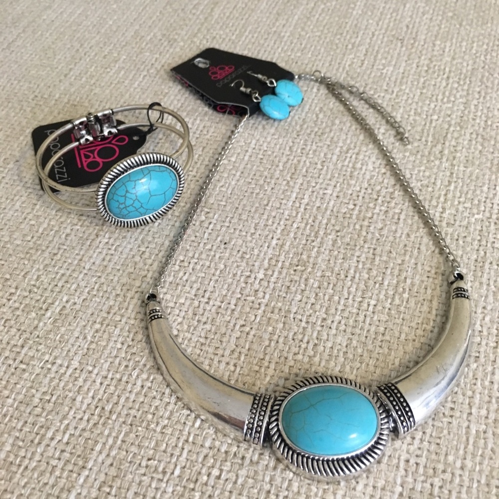 Boho Chic 3 Piece Jewelry Set Turquoise Silver